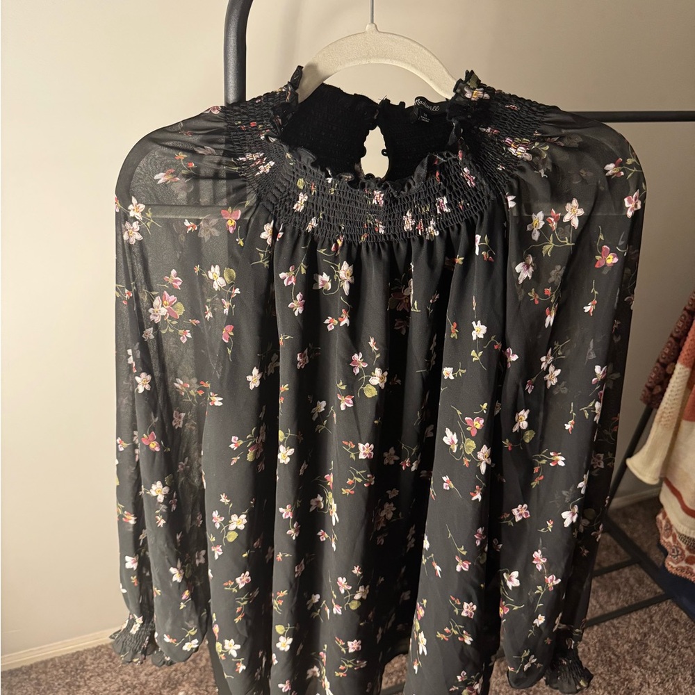 Madewell Floral Blouse with Sheer Sleeves, Size 1x (extra large)